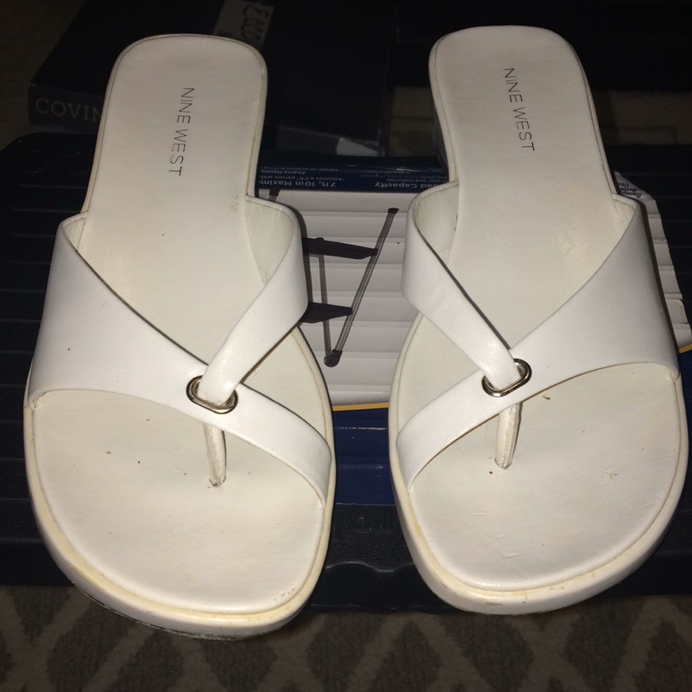 Nine West White Leather Sandals